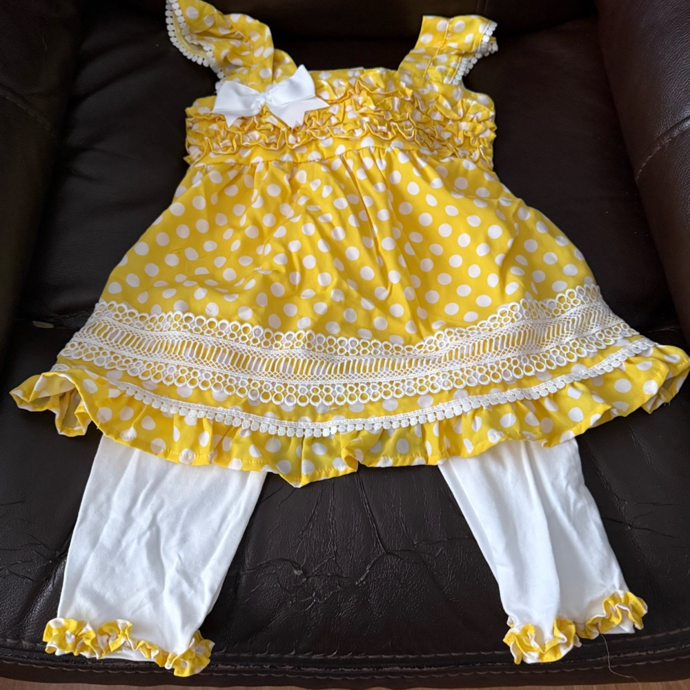 Rare Editions Yellow Polka Dot Dress with White Accents